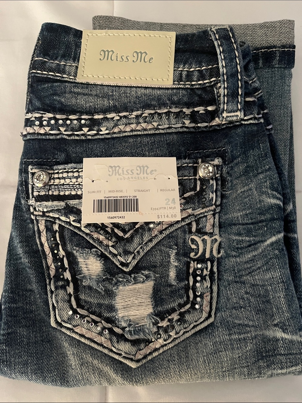 Miss Me Distressed Straight Leg Jeans in Dark Indigo